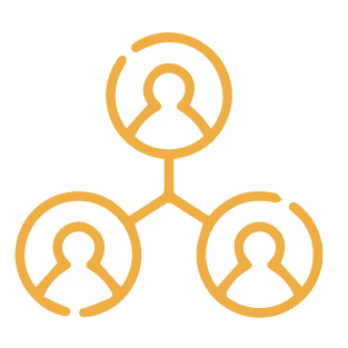 Simplified network diagram showing three connected user profile icons